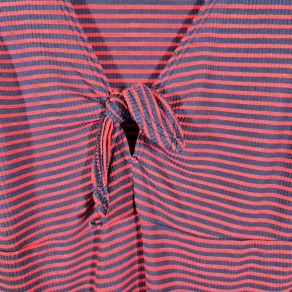 M Caution To The Wind Navy Orange Striped Tank Top Size S Front Tie Nautical - Picture 4 of 8